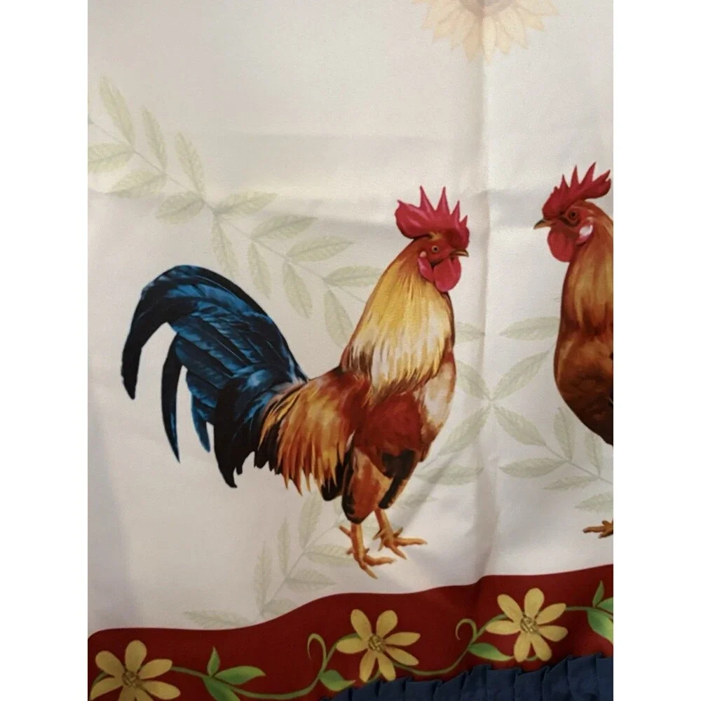 Vintage Rooster And Sunflowers Curtain Ruffle Panels Set 26